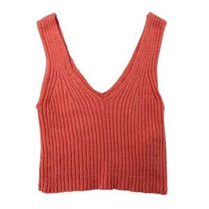 Billabong Women Small Coral Pink Ribbed Knit V-Neck Cropped Tank Top Sweater